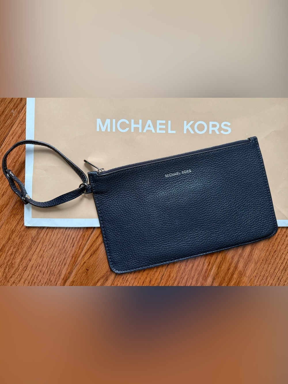 Michael Kors Navy Pebbled Leather Wristlet